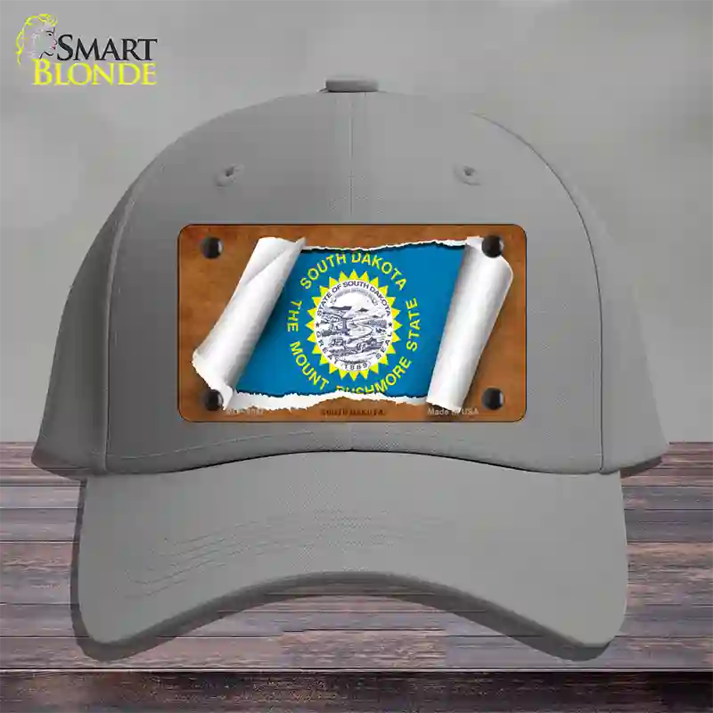 South Dakota Flag Scroll Novelty License Plate Hat Cotton / Gray