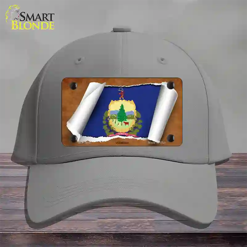 Vermont Flag Scroll Novelty License Plate Hat Cotton / Gray