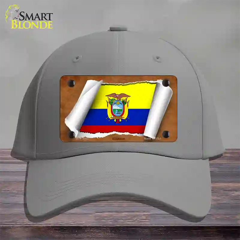 Ecuador Flag Scroll Novelty License Plate Hat Cotton / Gray