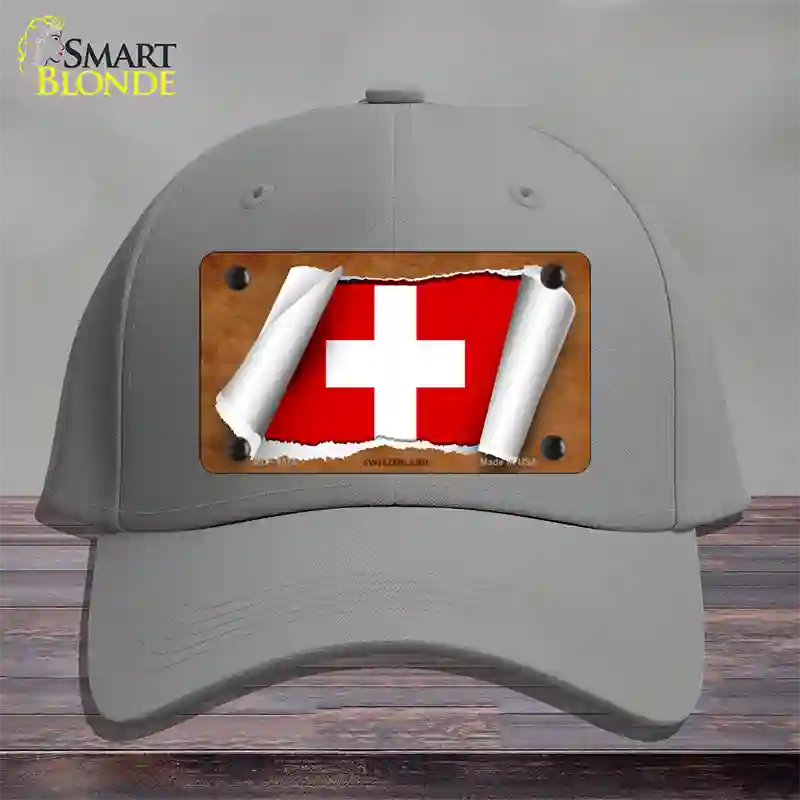 Switzerland Flag Scroll Novelty License Plate Hat Cotton / Gray