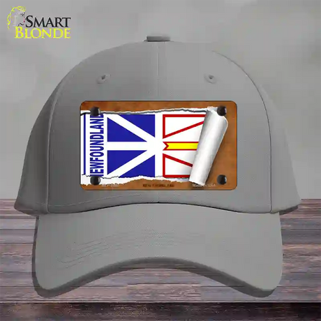 Newfoundland Flag Scroll Novelty License Plate Hat Cotton / Gray