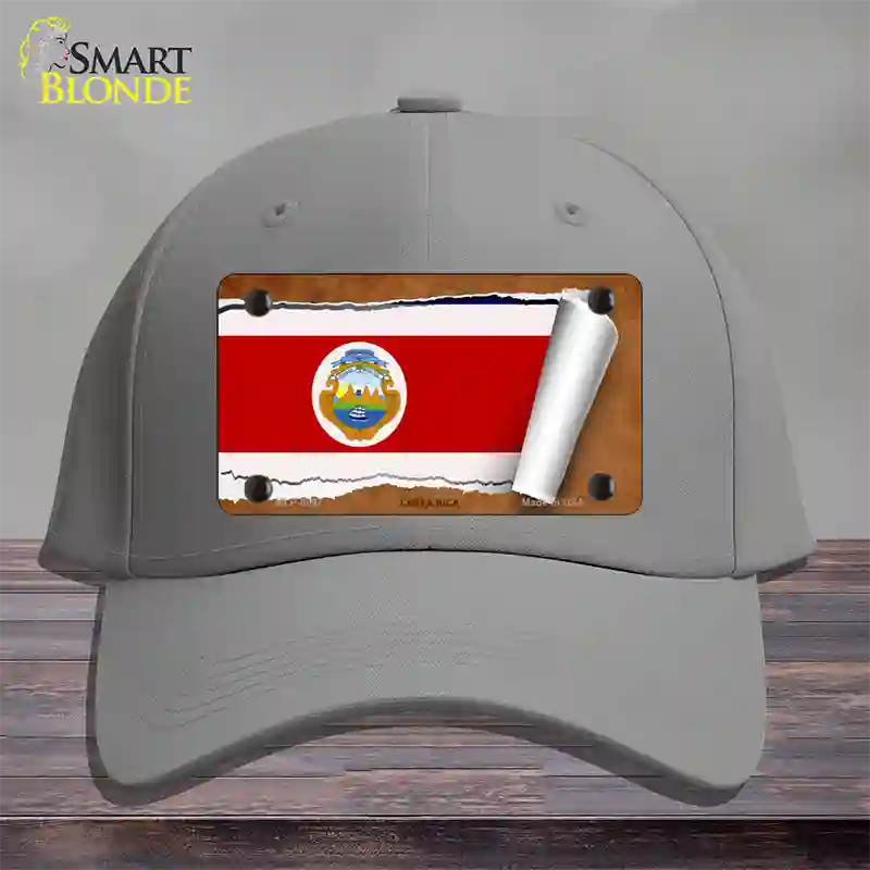 Costa Rica Flag Scroll Novelty License Plate Hat Cotton / Gray