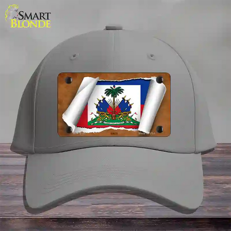 Haiti Flag Scroll Novelty License Plate Hat Cotton / Gray