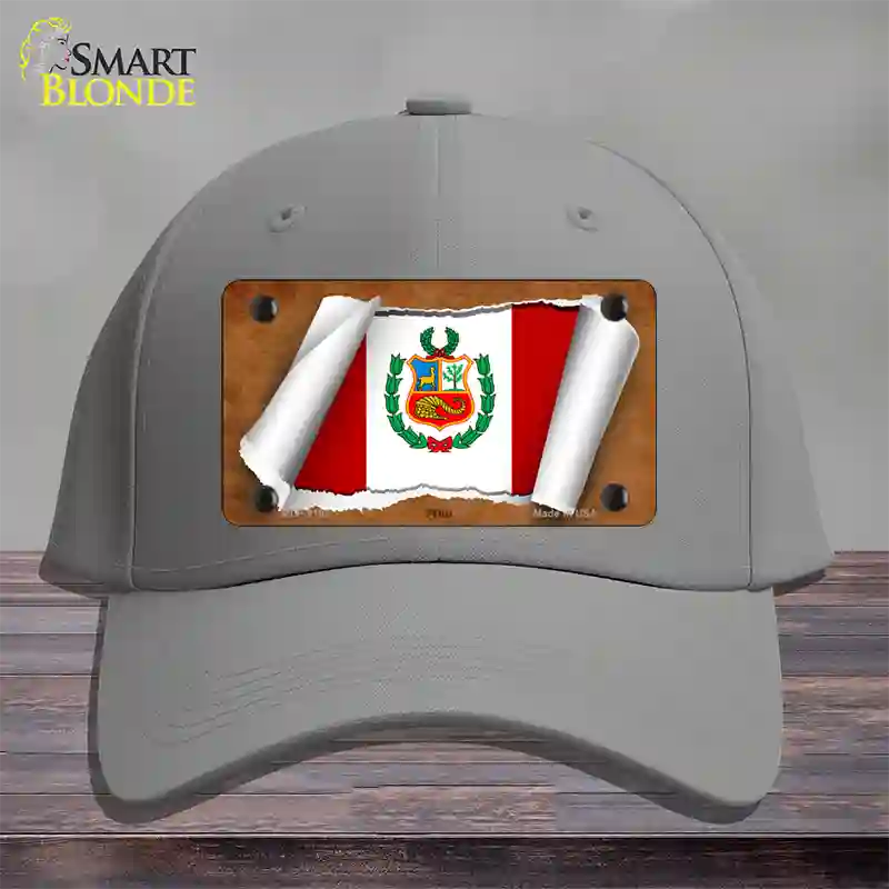 Peru Flag Scroll Novelty License Plate Hat Cotton / Gray