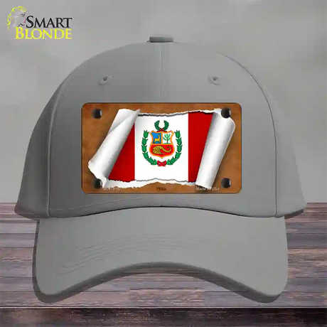 Peru Flag Scroll Novelty License Plate Hat Cotton / Gray