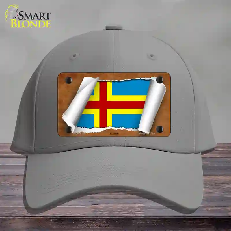 Aland Flag Scroll Novelty License Plate Hat Cotton / Gray