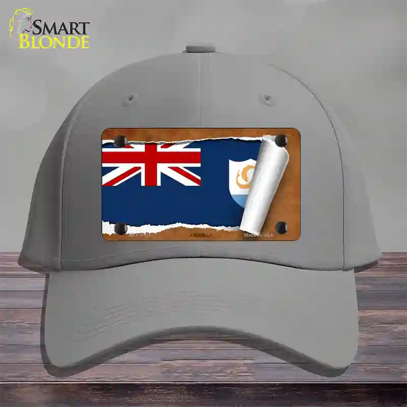 Anguilla Flag Scroll Novelty License Plate Hat Cotton / Gray