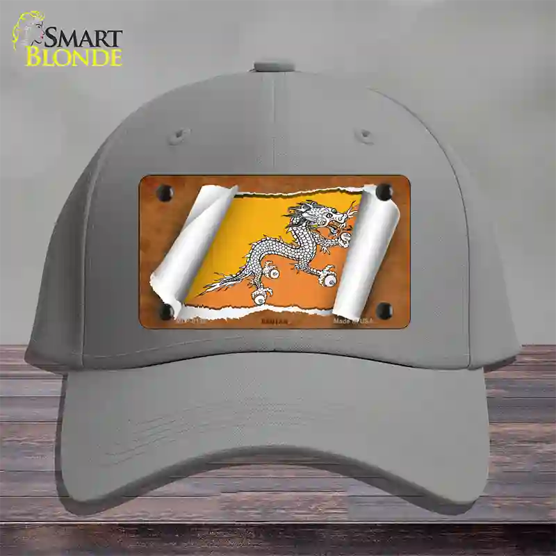 Bhutan Flag Scroll Novelty License Plate Hat Cotton / Gray