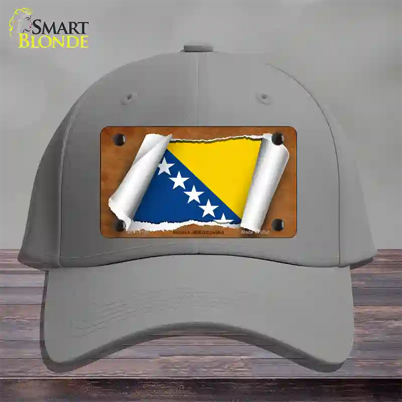 Bosnia-Herzegovina Flag Scroll Novelty License Plate Hat Cotton / Gray