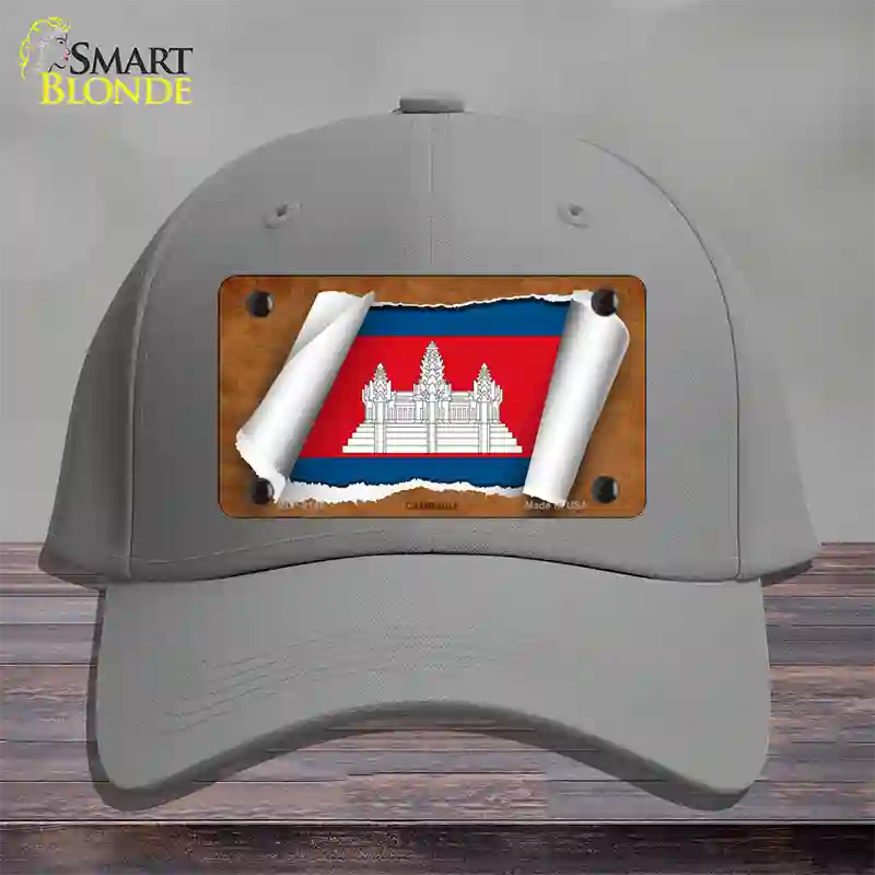 Cambodia Flag Scroll Novelty License Plate Hat Cotton / Gray