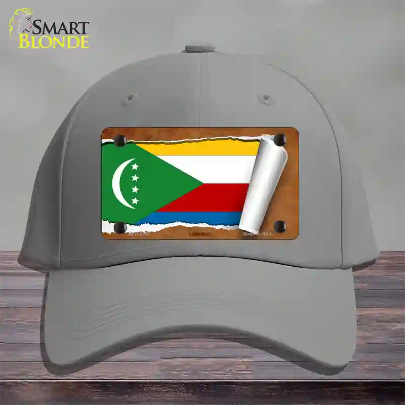 Comoros Flag Scroll Novelty License Plate Hat Cotton / Gray