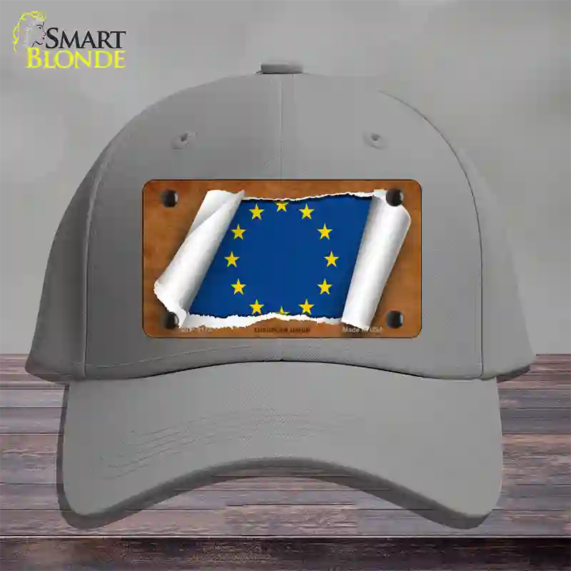 European Union Flag Scroll Novelty License Plate Hat Cotton / Gray