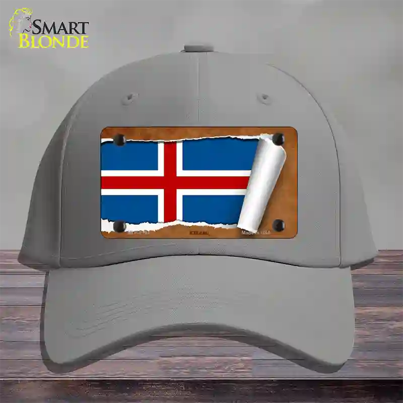 Iceland Flag Scroll Novelty License Plate Hat Cotton / Gray