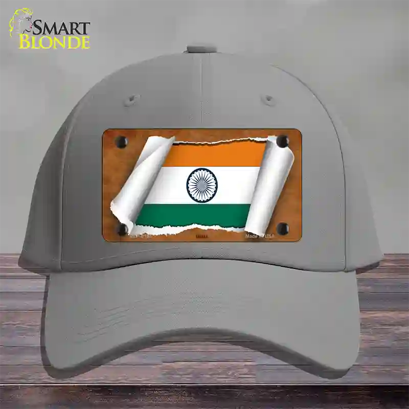 India Flag Scroll Novelty License Plate Hat Cotton / Gray