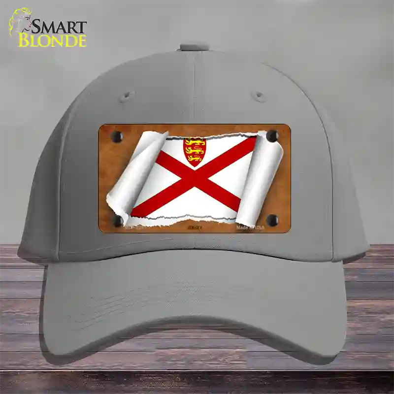 Jersey Flag Scroll Novelty License Plate Hat Cotton / Gray