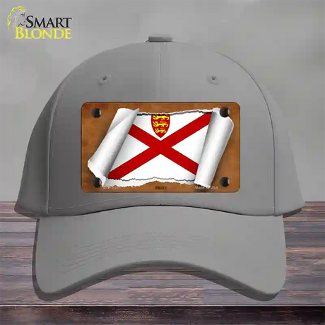 Jersey Flag Scroll Novelty License Plate Hat Cotton / Gray