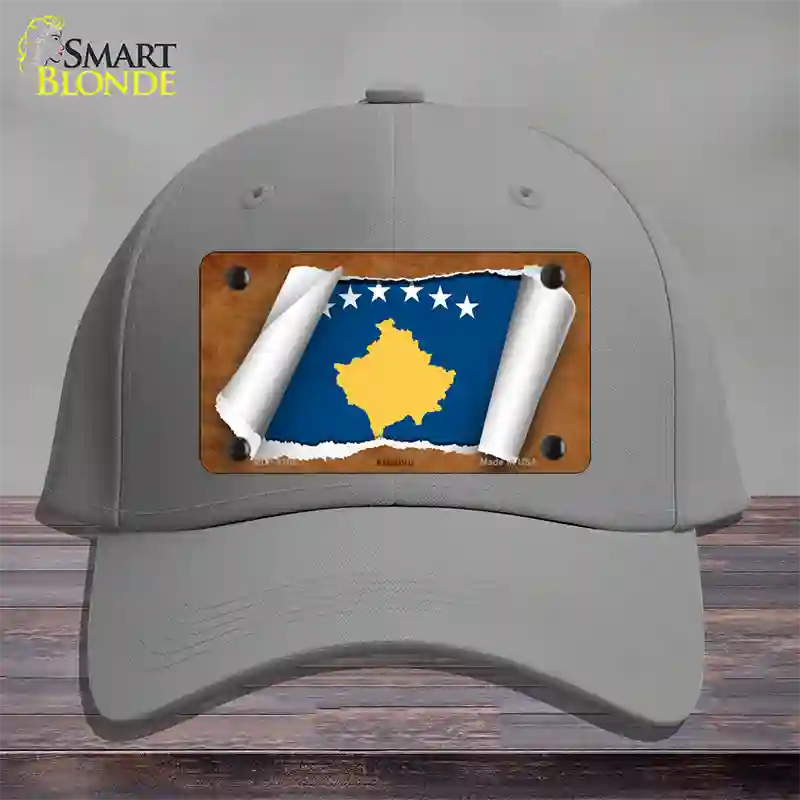 Kosovo Flag Scroll Novelty License Plate Hat Cotton / Gray