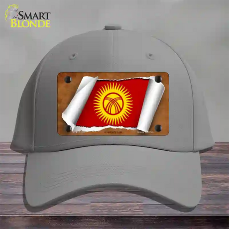 Kyrgyzstan Flag Scroll Novelty License Plate Hat Cotton / Gray