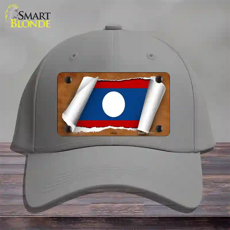 Laos Flag Scroll Novelty License Plate Hat Cotton / Gray