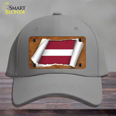 Latvia Flag Scroll Novelty License Plate Hat Cotton / Gray