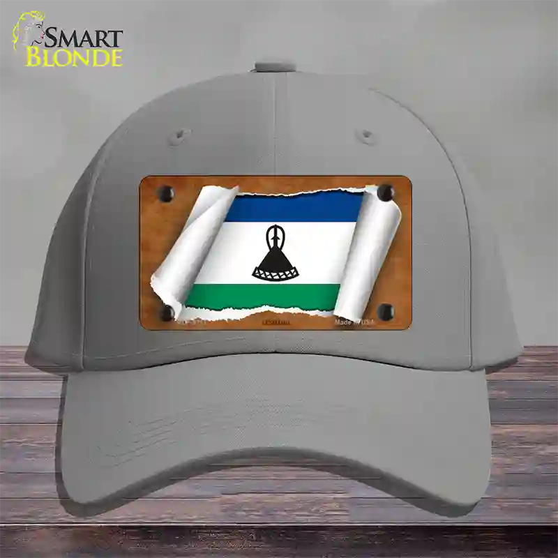 Lesotho Flag Scroll Novelty License Plate Hat Cotton / Gray