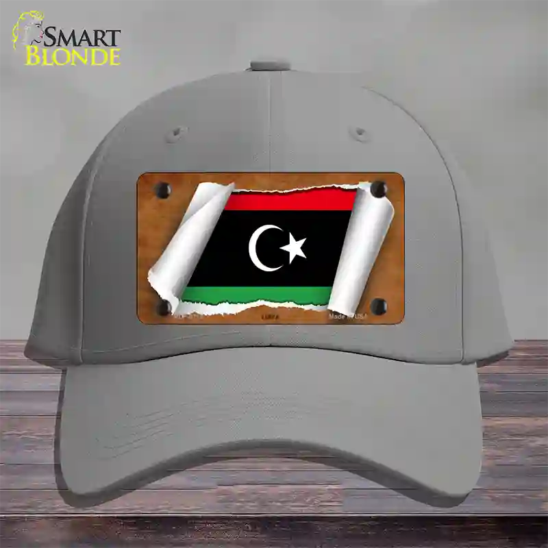 Libya Flag Scroll Novelty License Plate Hat Cotton / Gray