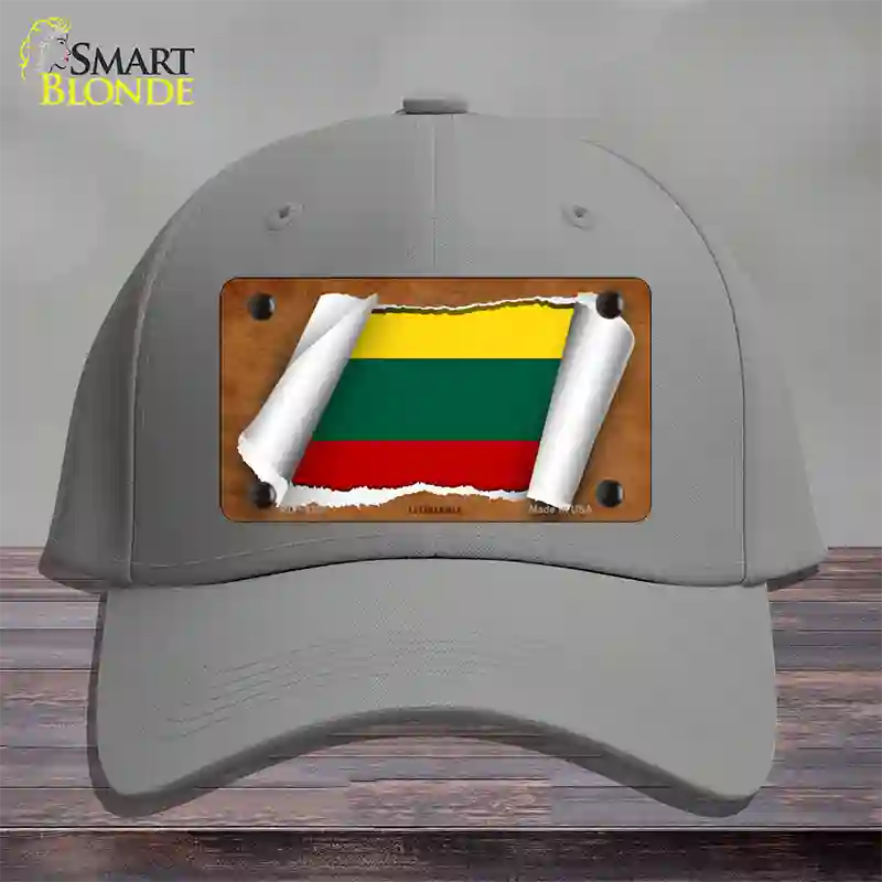 Lithuania Flag Scroll Novelty License Plate Hat Cotton / Gray