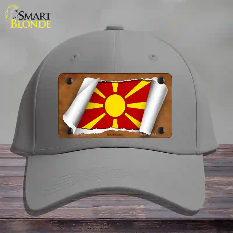 Macedonia Flag Scroll Novelty License Plate Hat Cotton / Gray