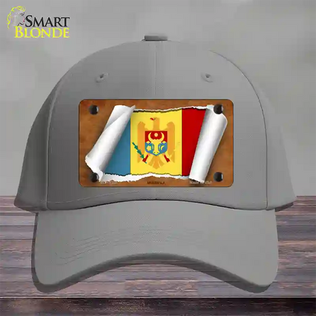 Moldova Flag Scroll Novelty License Plate Hat Cotton / Gray