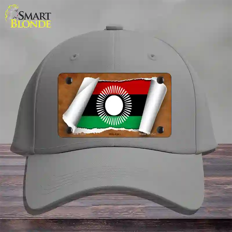 Malawi Flag Scroll Novelty License Plate Hat Cotton / Gray