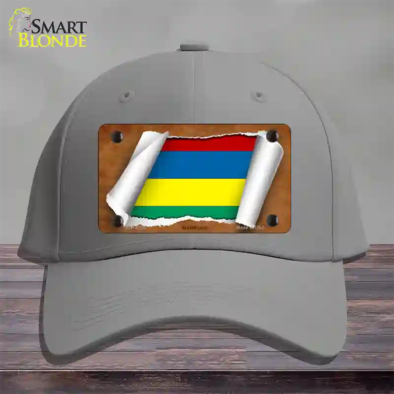 Mauritius Flag Scroll Novelty License Plate Hat Cotton / Gray