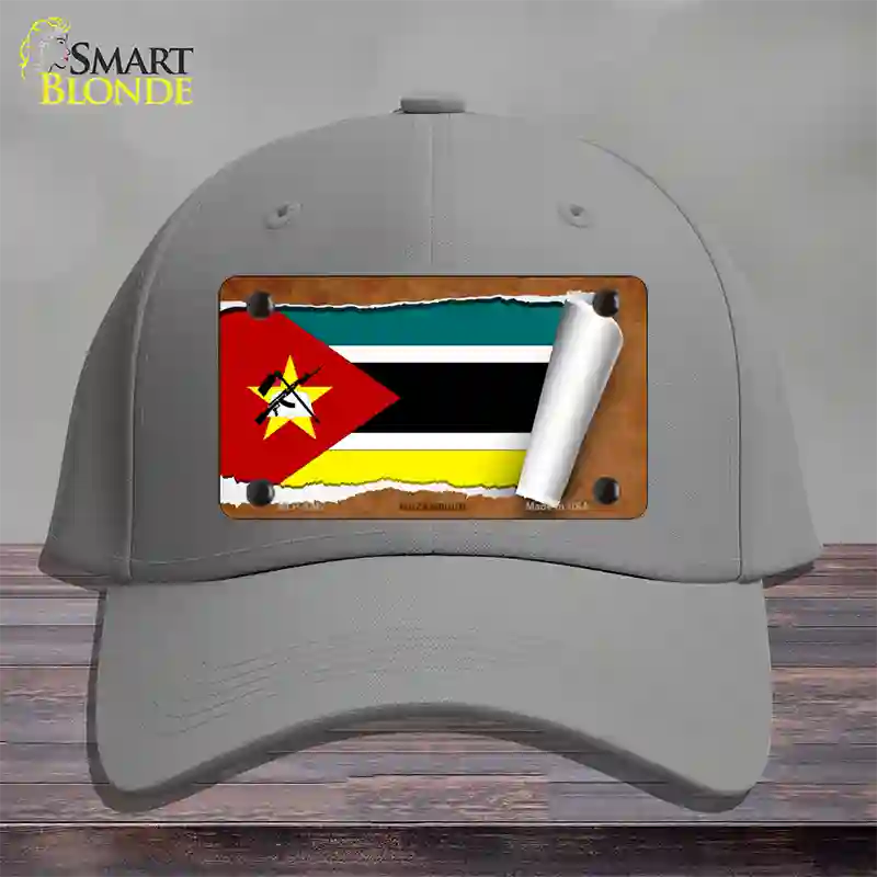 Mozambique Flag Scroll Novelty License Plate Hat Cotton / Gray