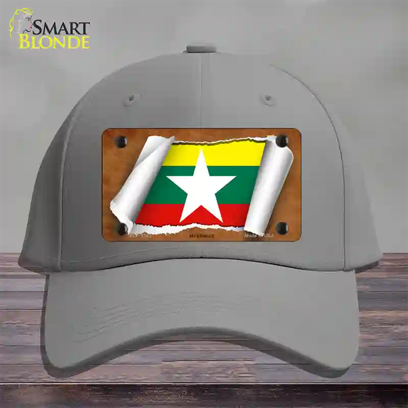 Myanmar Flag Scroll Novelty License Plate Hat Cotton / Gray