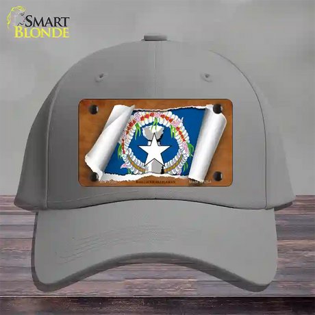 Northern Marianas Flag Scroll Novelty License Plate Hat Cotton / Gray