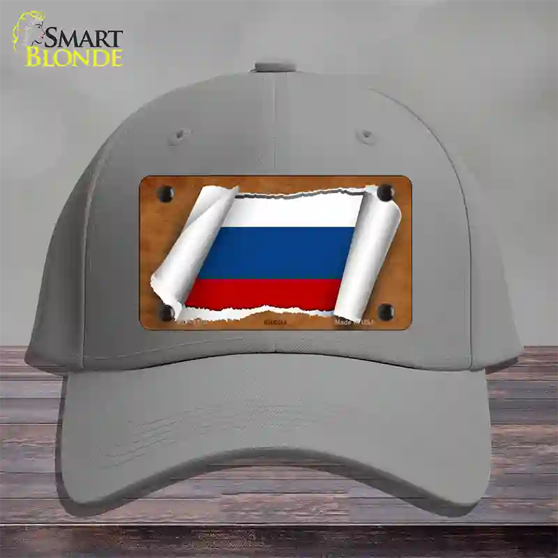 Russia Flag Scroll Novelty License Plate Hat Cotton / Gray