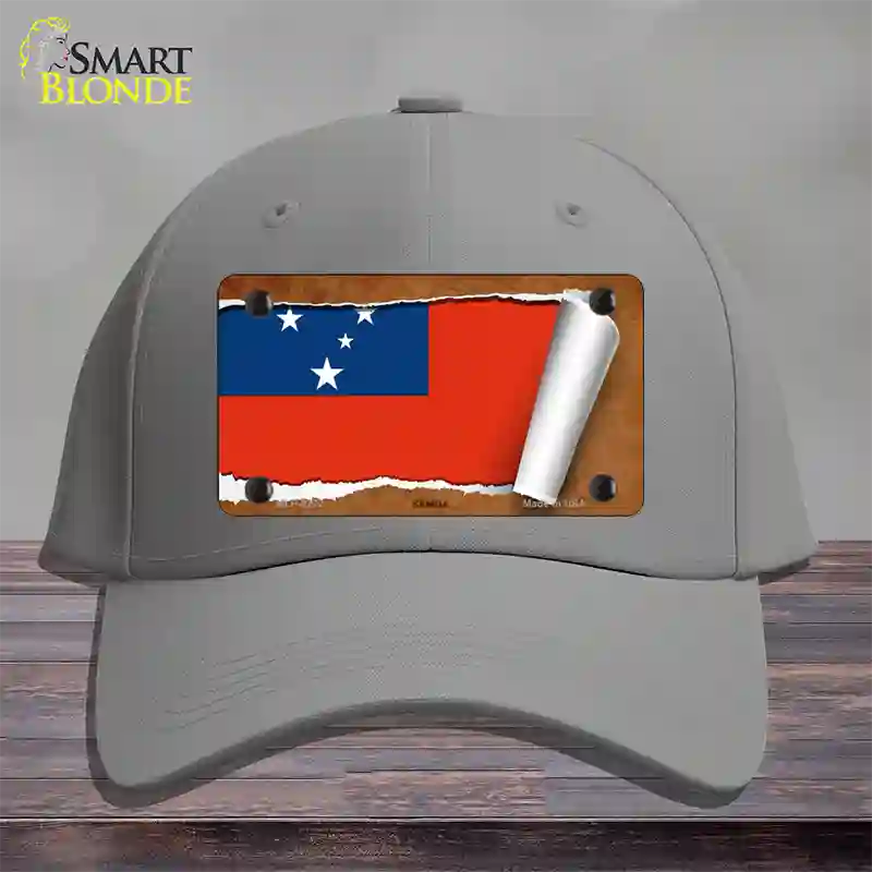 Samoa Flag Scroll Novelty License Plate Hat Cotton / Gray