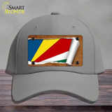 Seychelles Flag Scroll Novelty License Plate Hat Cotton / Gray