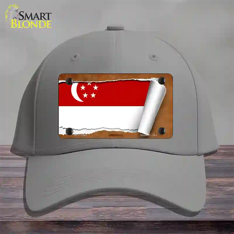 Singapore Flag Scroll Novelty License Plate Hat Cotton / Gray