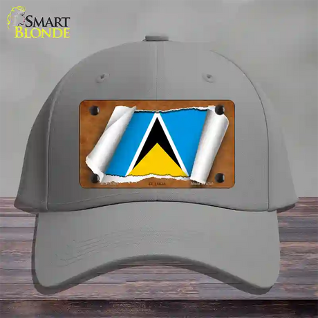 St Lucia Flag Scroll Novelty License Plate Hat Cotton / Gray