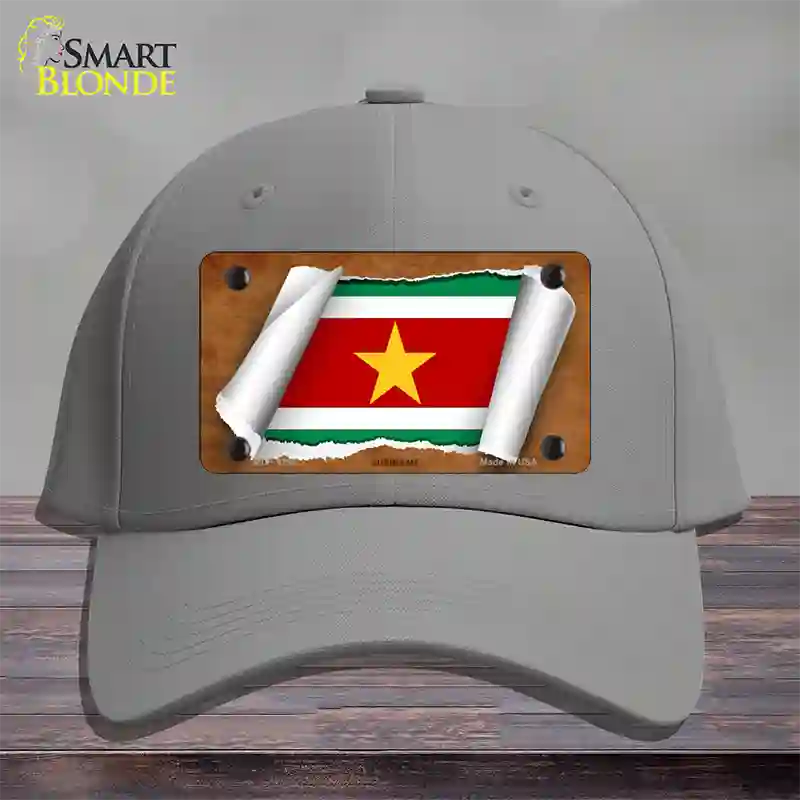 Suriname Flag Scroll Novelty License Plate Hat Cotton / Gray