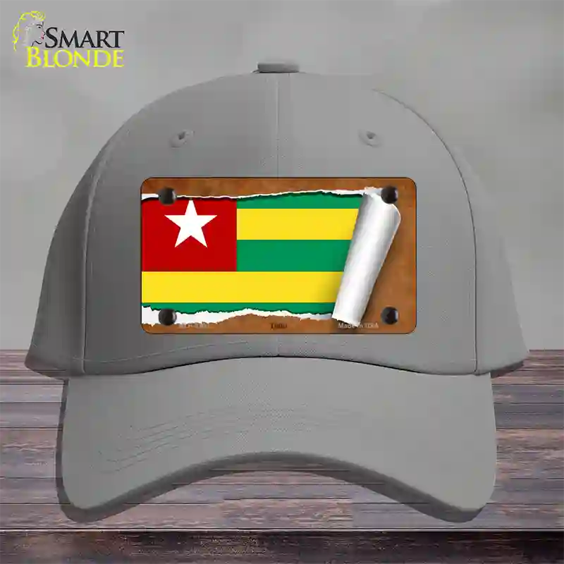 Togo Flag Scroll Novelty License Plate Hat Cotton / Gray