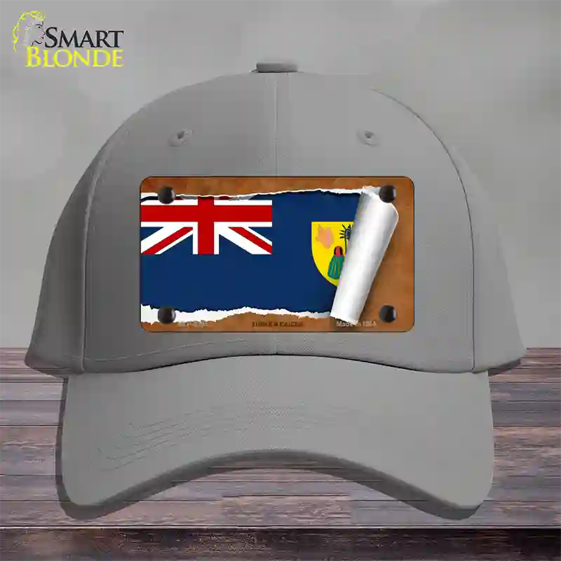 Turks & Caicos Flag Scroll Novelty License Plate Hat Cotton / Gray