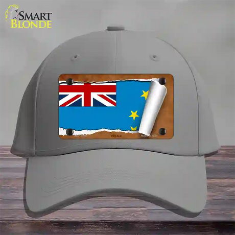 Tuvalu Flag Scroll Novelty License Plate Hat Cotton / Gray