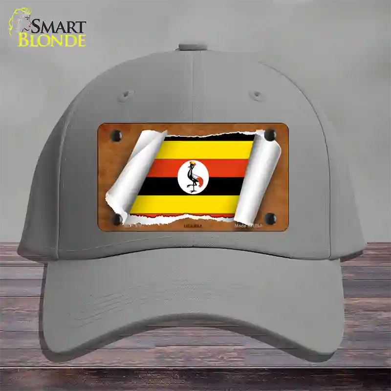 Uganda Flag Scroll Novelty License Plate Hat Cotton / Gray