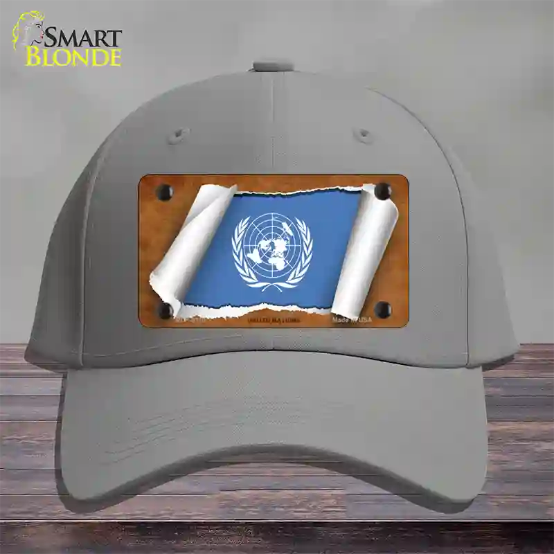 United Nations Flag Scroll Novelty License Plate Hat Cotton / Gray