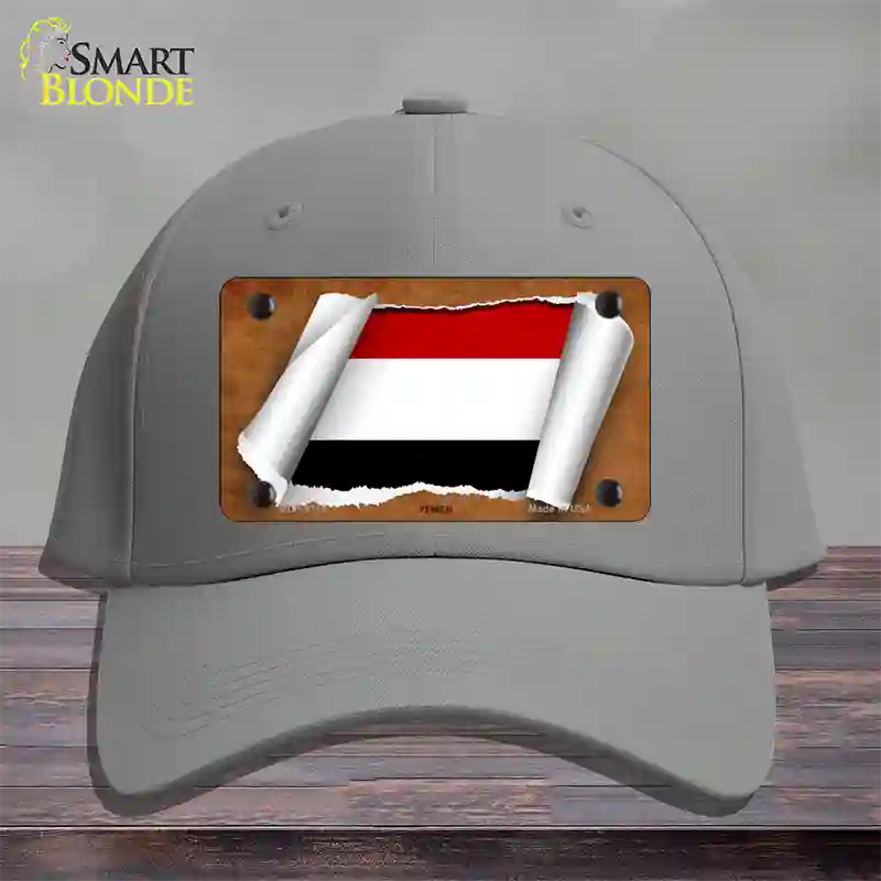 Yemen Flag Scroll Novelty License Plate Hat Cotton / Gray