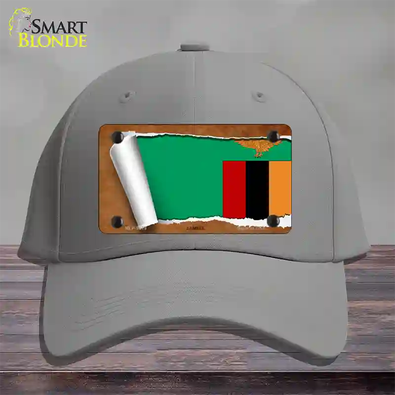 Zambia Flag Scroll Novelty License Plate Hat Cotton / Gray