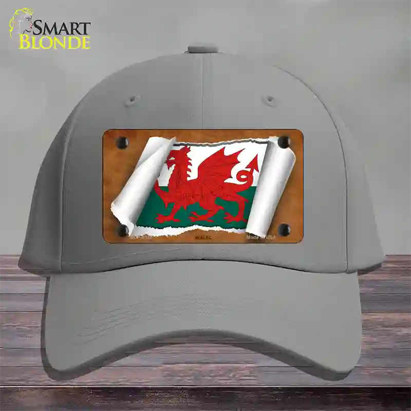 Wales Flag Scroll Novelty License Plate Hat Cotton / Gray