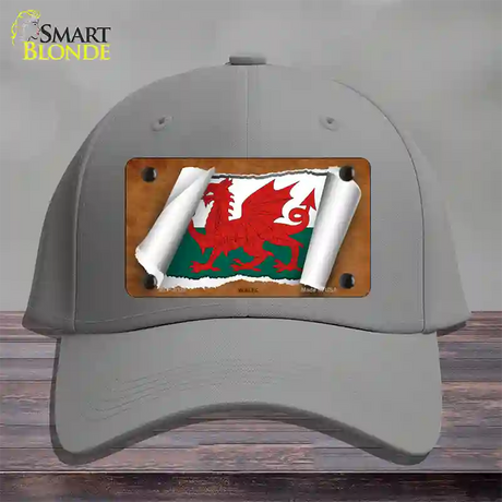 Wales Flag Scroll Novelty License Plate Hat Cotton / Gray