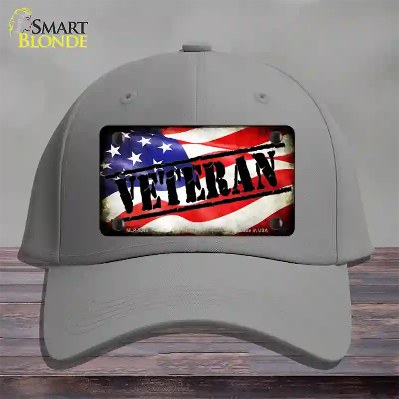 Veteran American Flag Novelty License Plate Hat Cotton / Gray